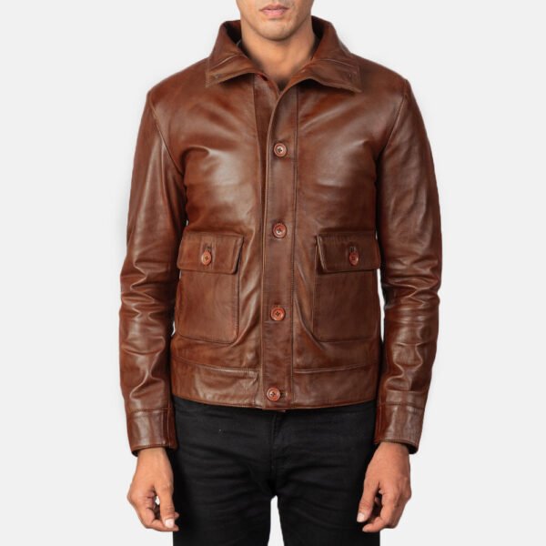 Columbus Brown Genuine Leather Bomber Jacket