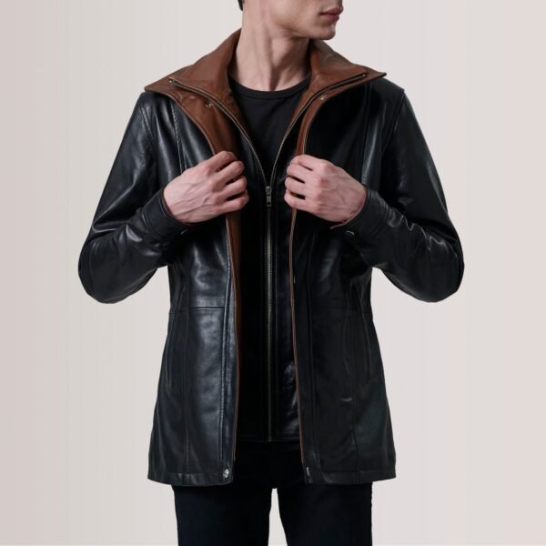 Connor Black Genuine Leather Trench Coat