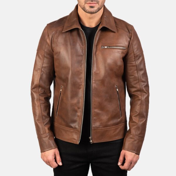 Lavendard Brown Real Cowhide Leather Biker Jacket