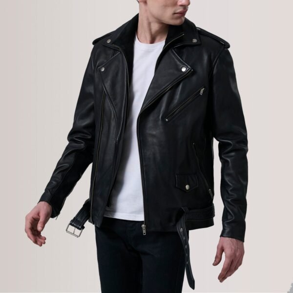 Kole Black Real Sheepskin Leather Double Rider Biker Jacket