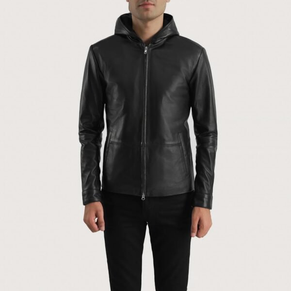 Andy Matte Black Real Sheepskin Leather Hooded Jacket