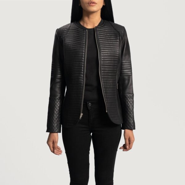 Nexi Quilted Black Real Sheepskin Leather Jacket