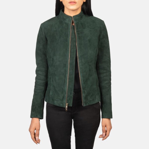 Rumella Green Real Goatskin Suede Leather Biker Jacket