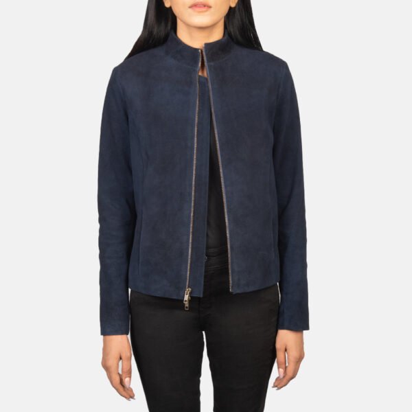 Rumella Blue Real Sheepskin Suede Leather Biker Jacket