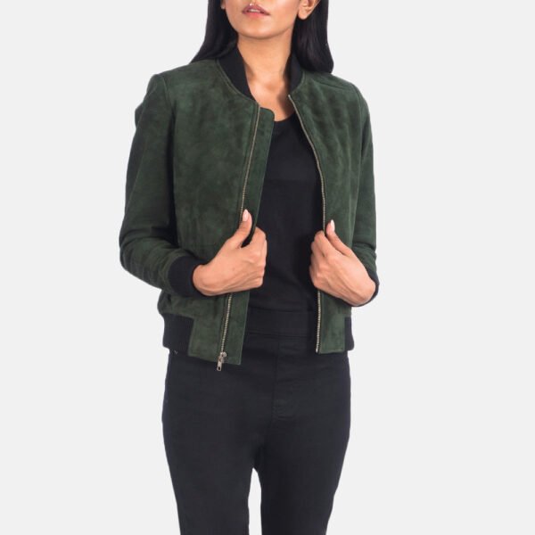 Bliss Green Real Goatskin Suede Leather Bomber Jacket