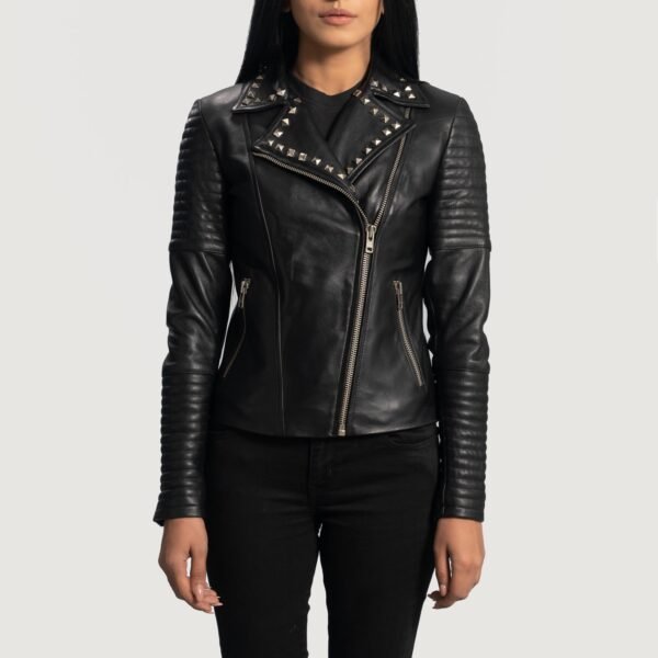 Sally Mae Studded Black Real Sheepskin Leather Biker Jacket