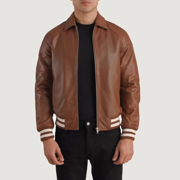 Walton Brown & White Leather Varsity Jacket
