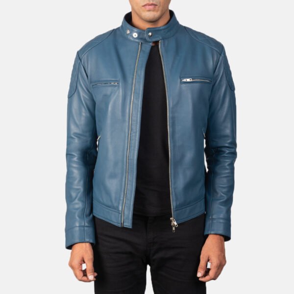 Gatsby Blue Sheepskin Leather Biker Jacket