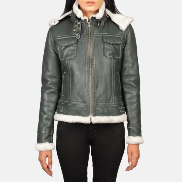 Fiona Green Sheepskin Shearling Hooded Leather Jacket