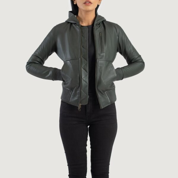 Luna Green Sheepskin Leather Bomber Jacket