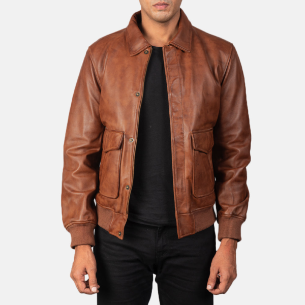 Coffmen Brown Sheepskin Leather Bomber Jacket