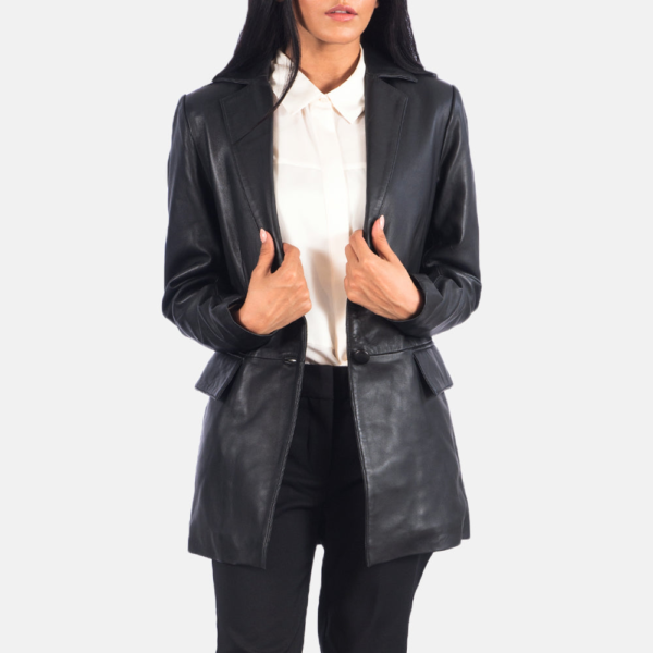 Marilyn Black Sheepskin Leather Blazer