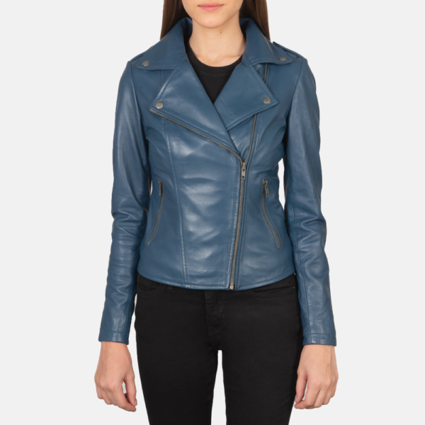 Flashback Blue Sheepskin Leather Biker Jacket