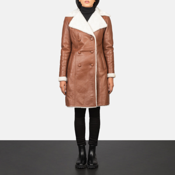 Amie Brown Double Breasted Shearling Leather Coat