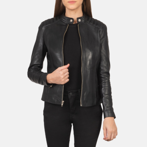 Kelsee Black Sheepskin Leather Biker Jacket