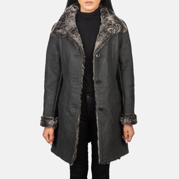 Erica Black Shearling Leather Coat