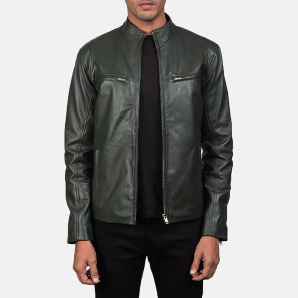 Real Leather Biker Jacket - Ionic Green Asymmetric Design