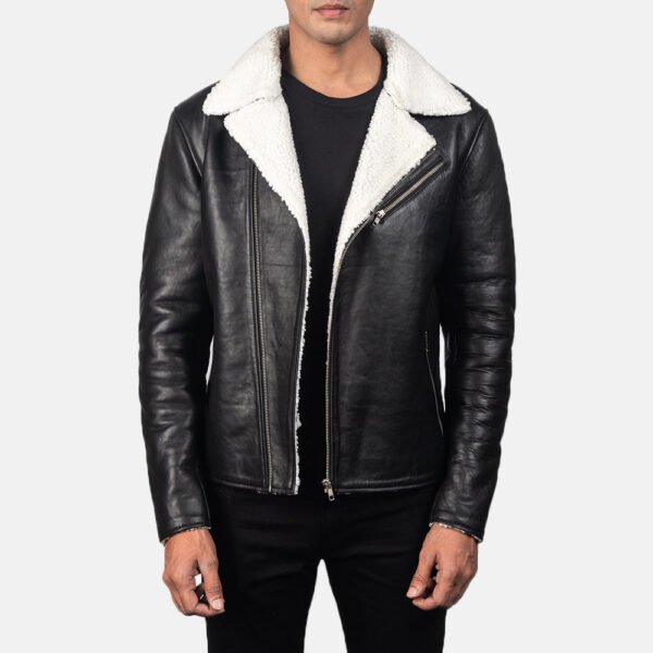 Real Leather Aviator Jacket - Black