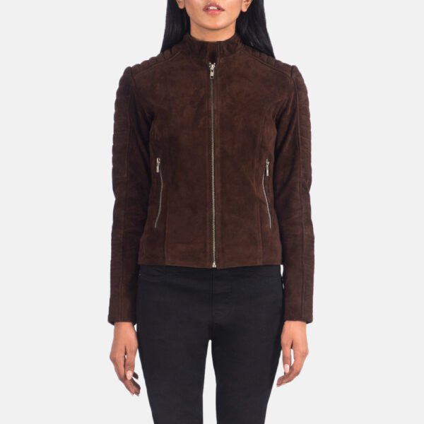 Real Suede Biker Jacket - Quilted Mocha Brown Leather