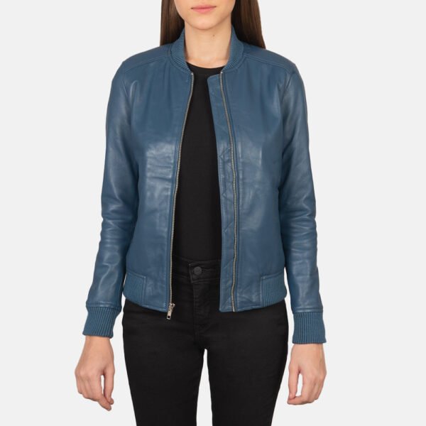 Real Leather Bomber Jacket - Vibrant Blue Classic Fit