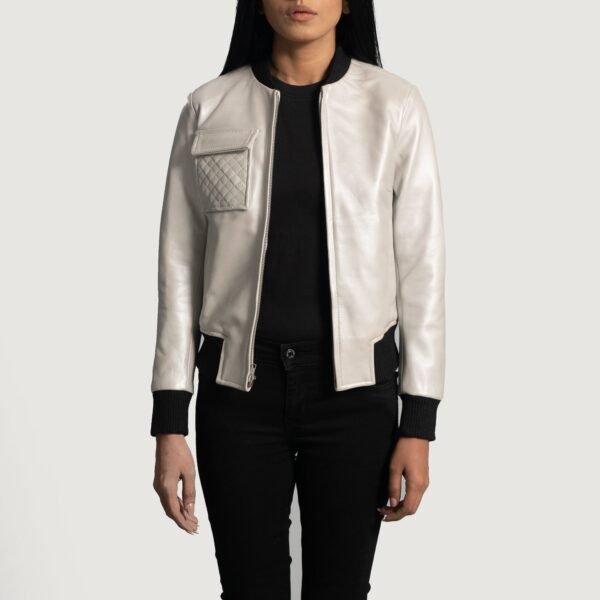 Real Leather Bomber Jacket - Metallic Silver Classic Style