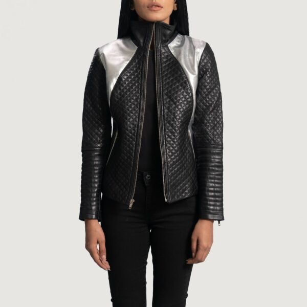 Real Leather Biker Jacket - Metallic Black Asymmetric Moto