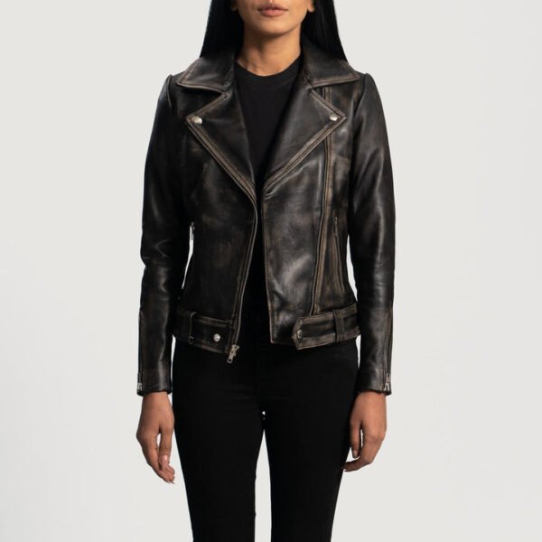 Rumy Women's Distressed Brown Leather Biker Jacket
